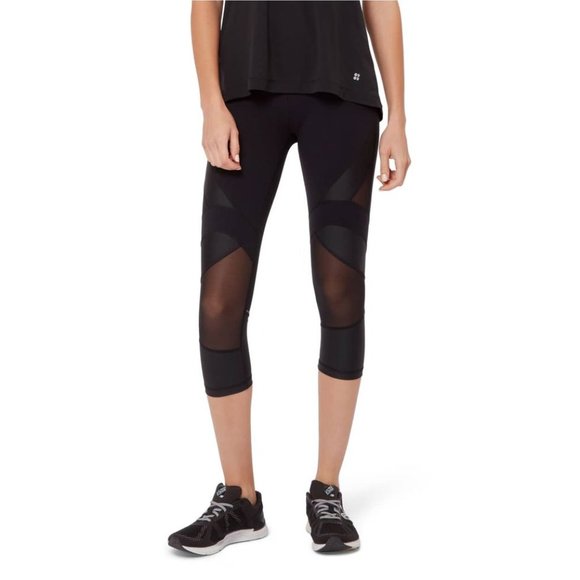 Sweaty Betty Pants - Sweaty Betty Power Wetlook Mesh Crop Leggings Black Size Small